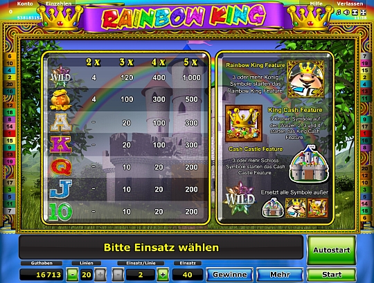 Rainbow King Gewinntabelle