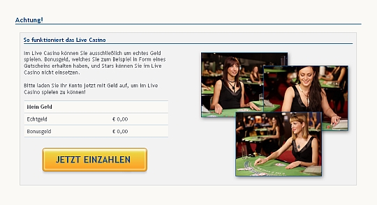 Einzahlen und live spielen